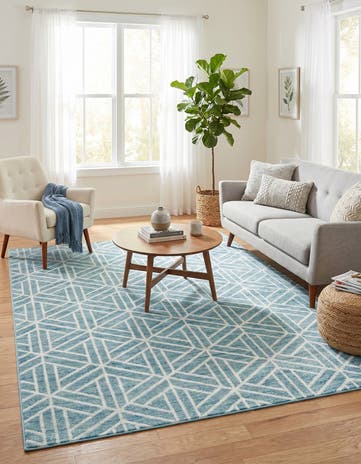 Blue Lattice Trellis Rug