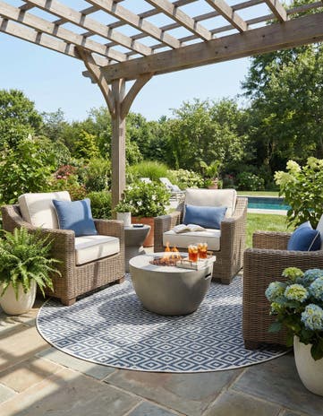 Blue Easy-Clean Jill Zarin Indoor / Outdoor Round Rug