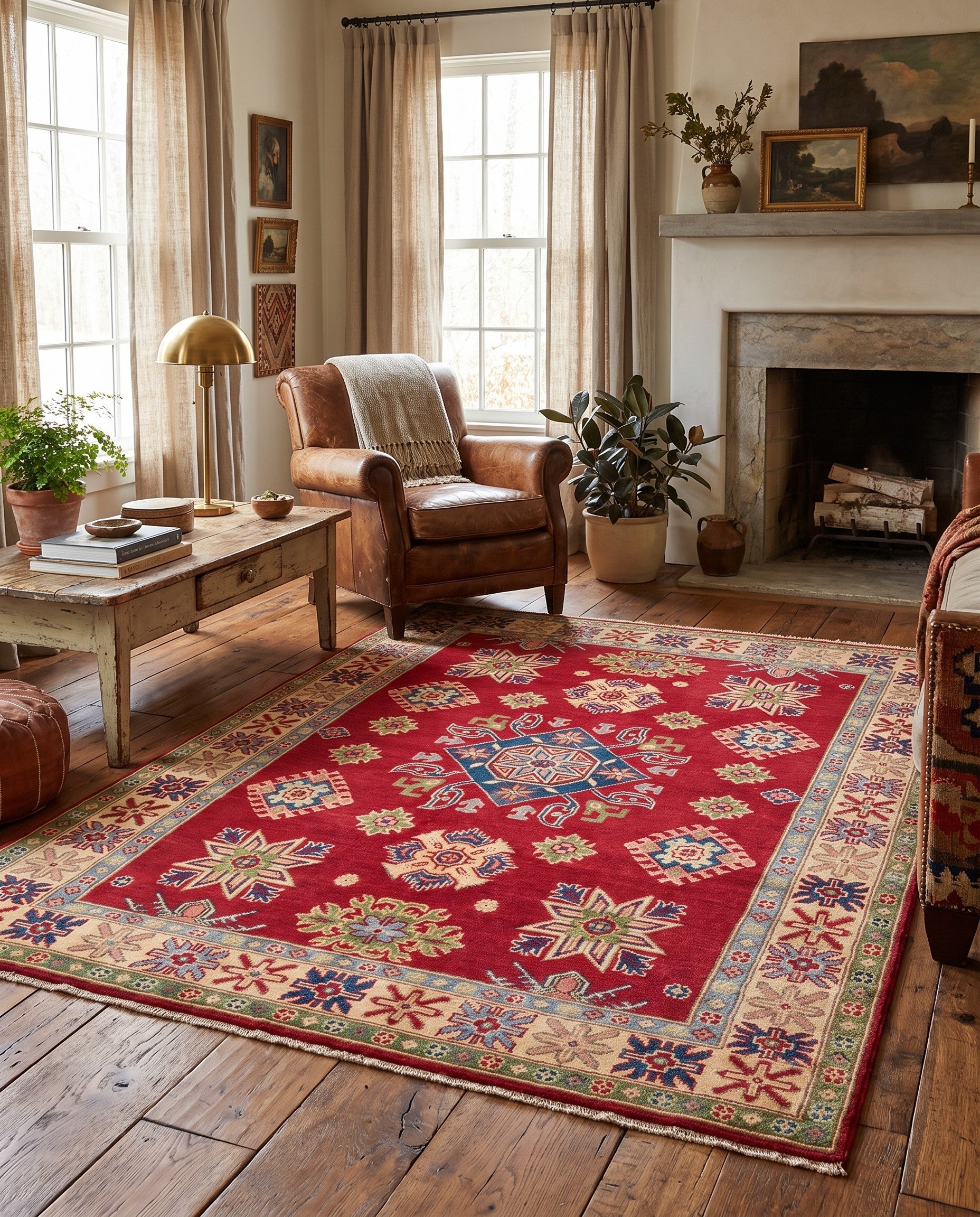 5' 1 x 6' 9 Hand Knotted Kazak Rug