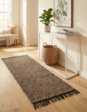 Black Hand Woven Braided Jute Runner Rug