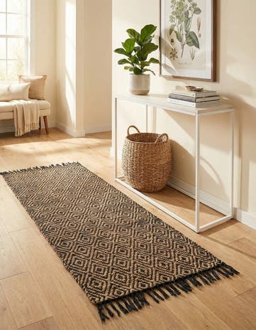 Black Hand Woven Braided Jute Runner Rug