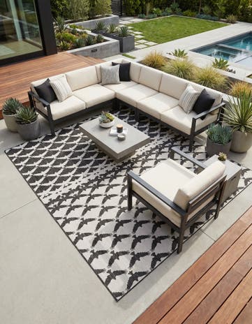 Black and White Easy-Clean Modern Indoor / Outdoor Square Rug