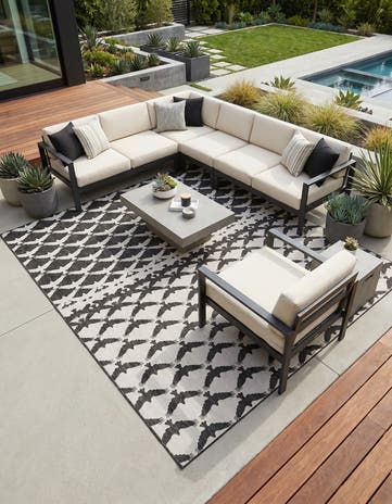 Black and White Easy-Clean Modern Indoor / Outdoor Square Rug