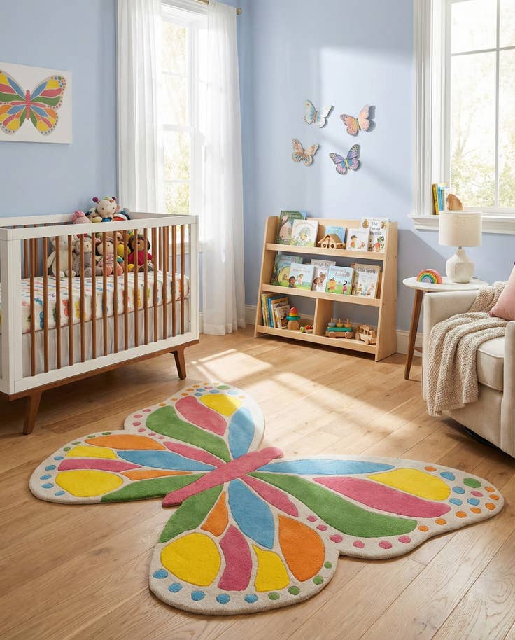 Detail image of 4' 1 x 6' 1 Happy Rugs Butterfly Wool