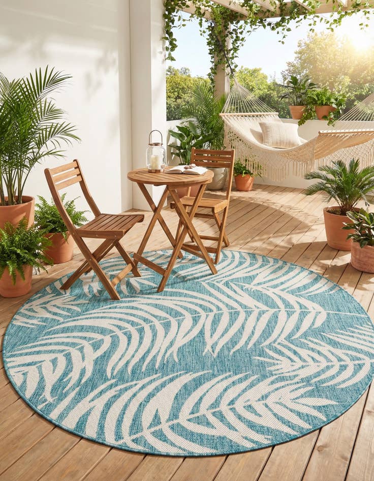 Detail image of 6' x 6' Washable Botanical Indoor / Outdoor Round Rug