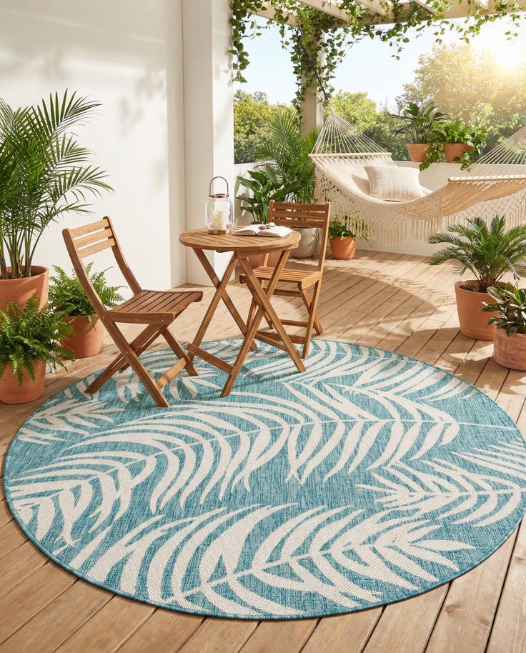 Detail image of 6' x 6' Easy-Clean Botanical Indoor / Outdoor Round Rug