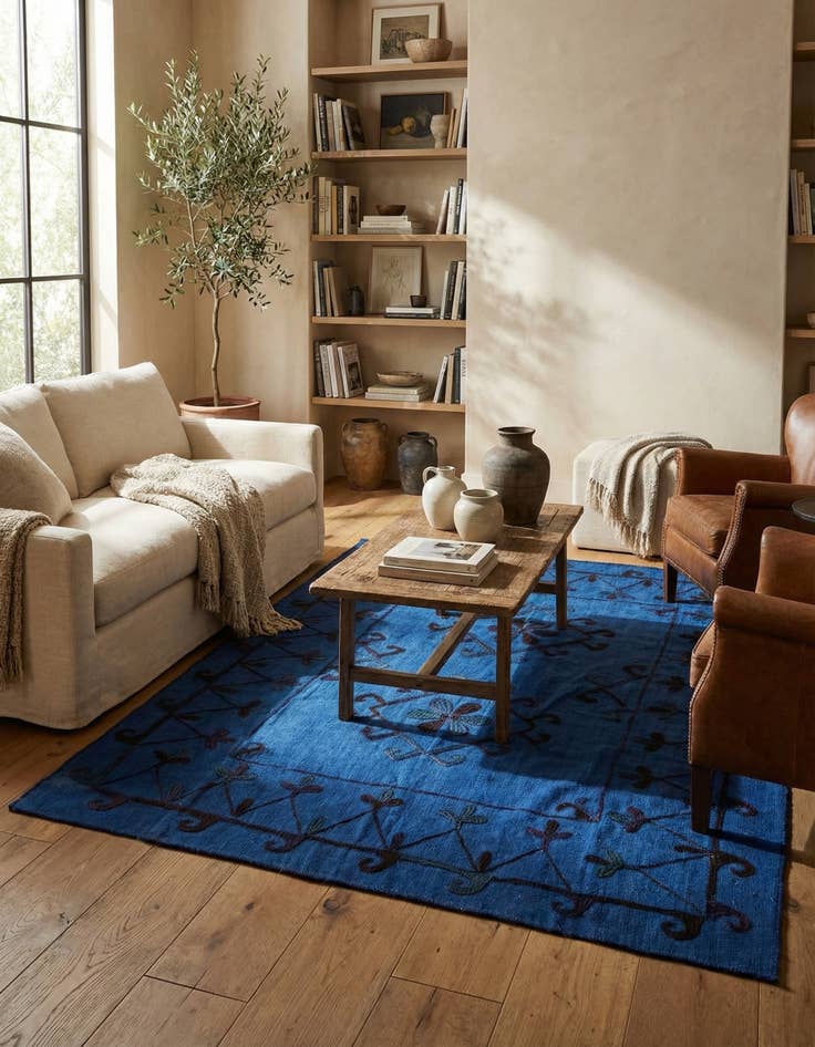 Detail image of 6' x 7' 4 Hand Woven Kilim Suzani Wool Square Rug