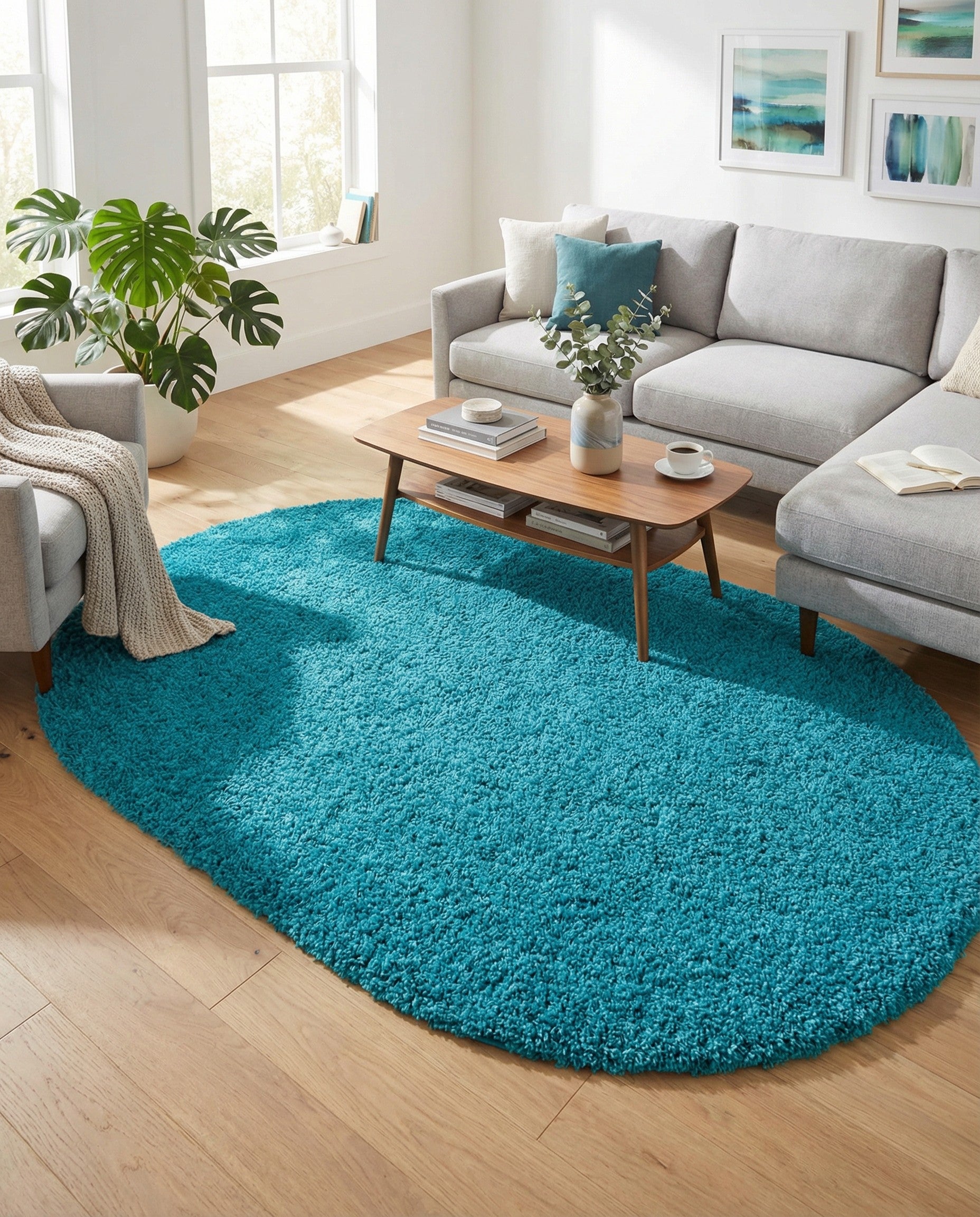 7' 10 x 10' Solid Shag Oval Rug