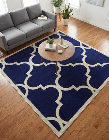 Navy Blue Lattice Square Rug