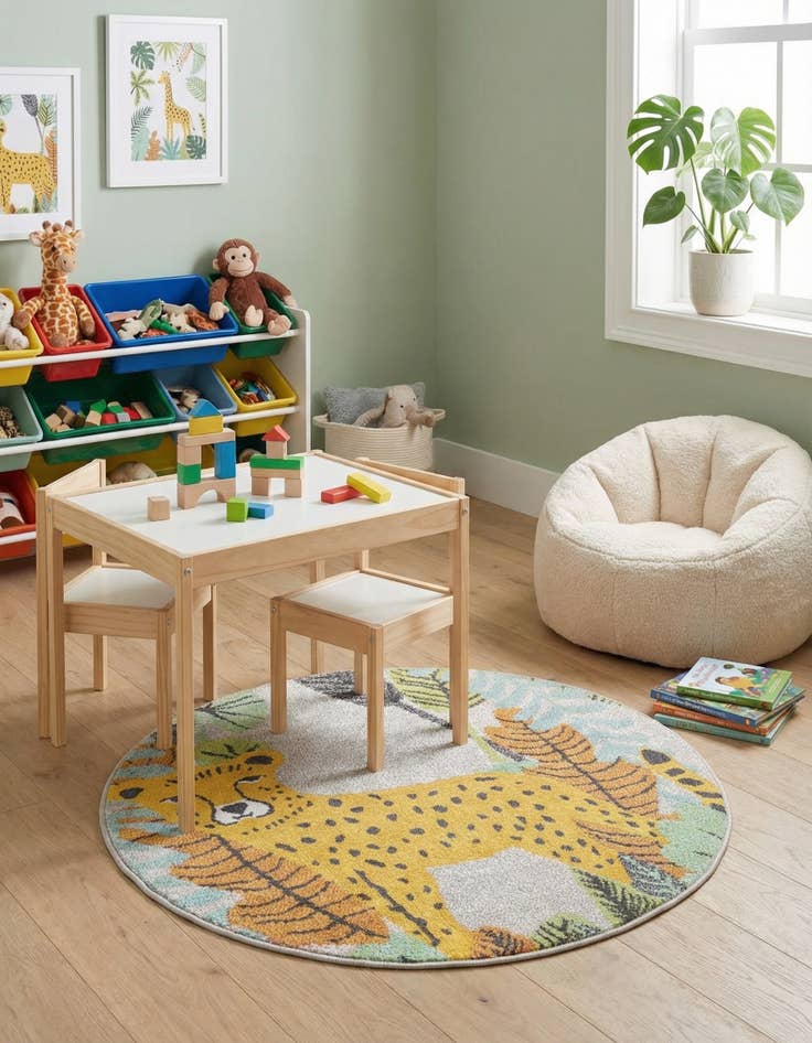 Detail image of 3' 3 x 3' 3 Leopard Whimsy Kids Round Rug