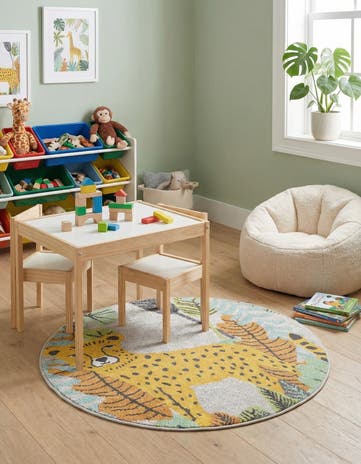 Gray Leopard Whimsy Kids Round Rug