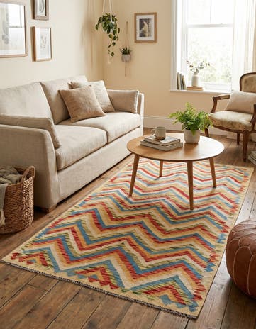 3' 5 x 6' 4 Hand Woven Kilim Maymana Wool Rug