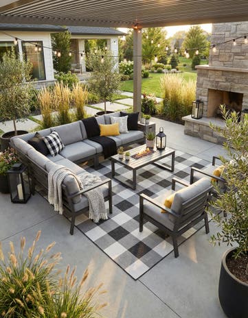 Black and White Easy-Clean Checkered Indoor / Outdoor Square Rug