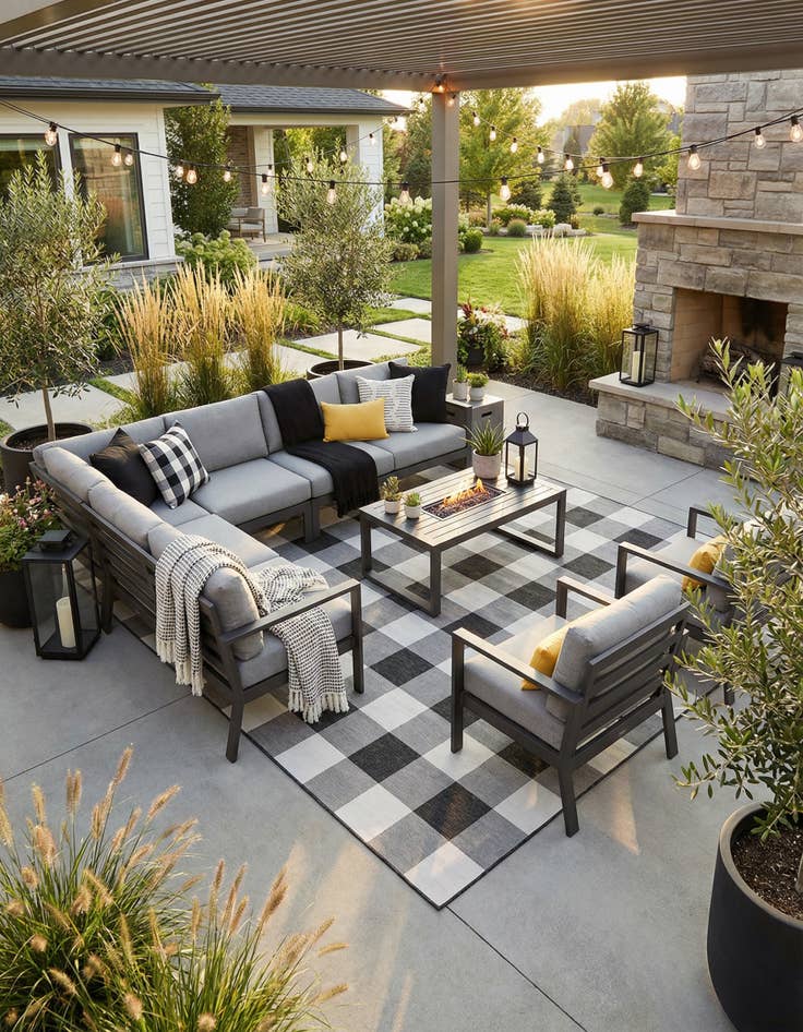 Detail image of 10' x 10' Easy-Clean Checkered Indoor / Outdoor Square Rug
