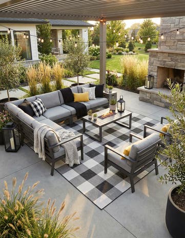 Black and White Easy-Clean Checkered Indoor / Outdoor Square Rug