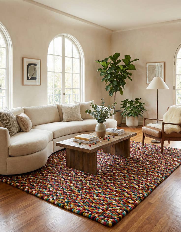 Detail image of 8' x 10' Felt Ball Wool Rug