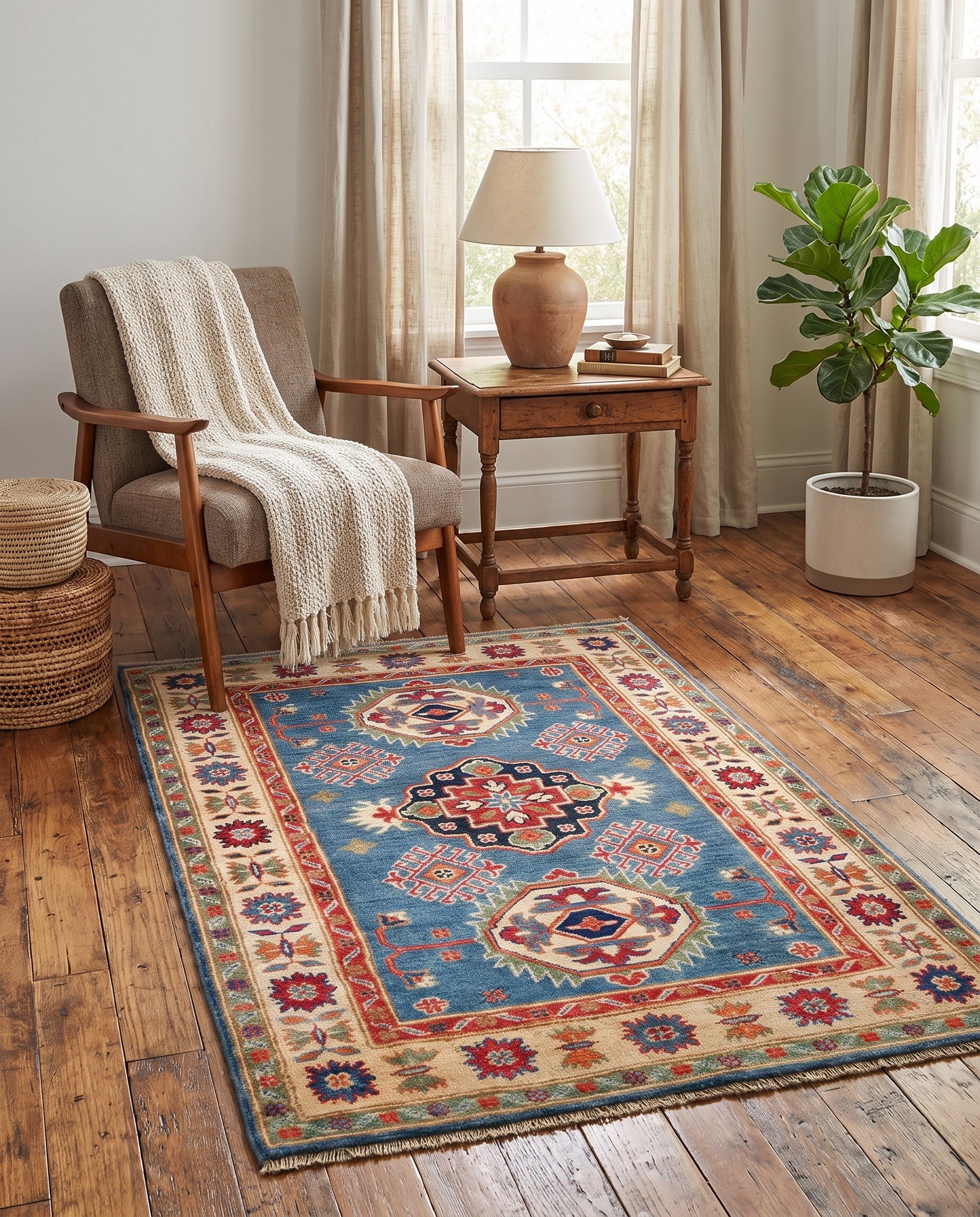 3' 5 x 4' 11 Hand Knotted Kazak Rug