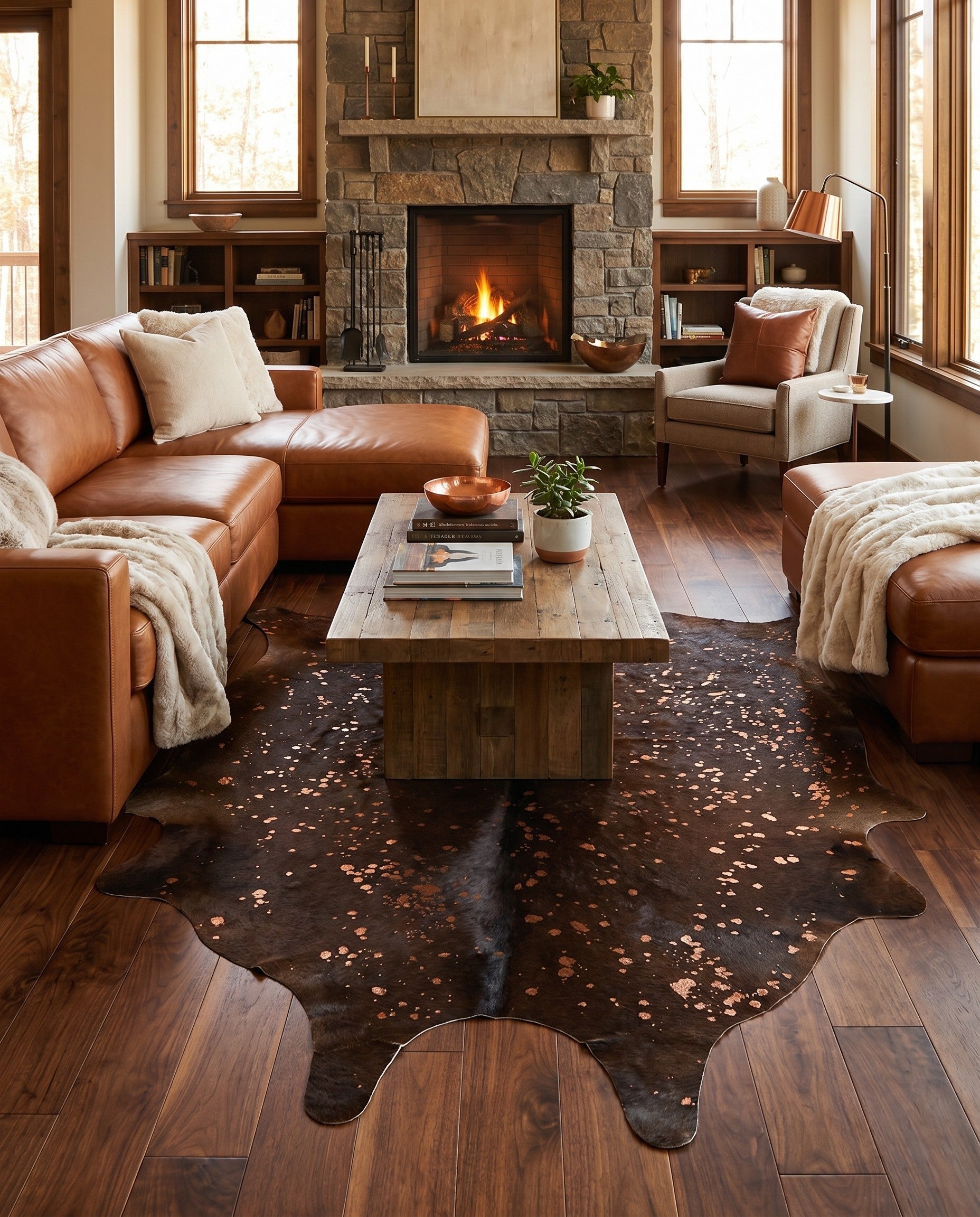 7' 1 x 7' 9 Cowhide Leather Square Rug