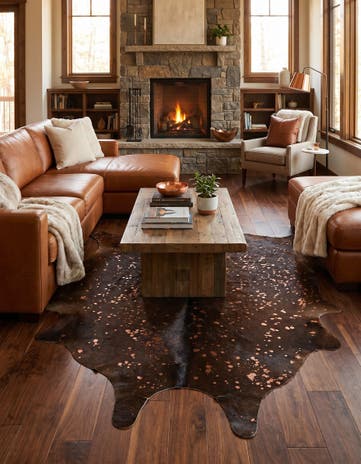 7' 1 x 7' 9 Cowhide Leather Square Rug