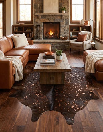7' 1 x 7' 9 Cowhide Leather Square Rug