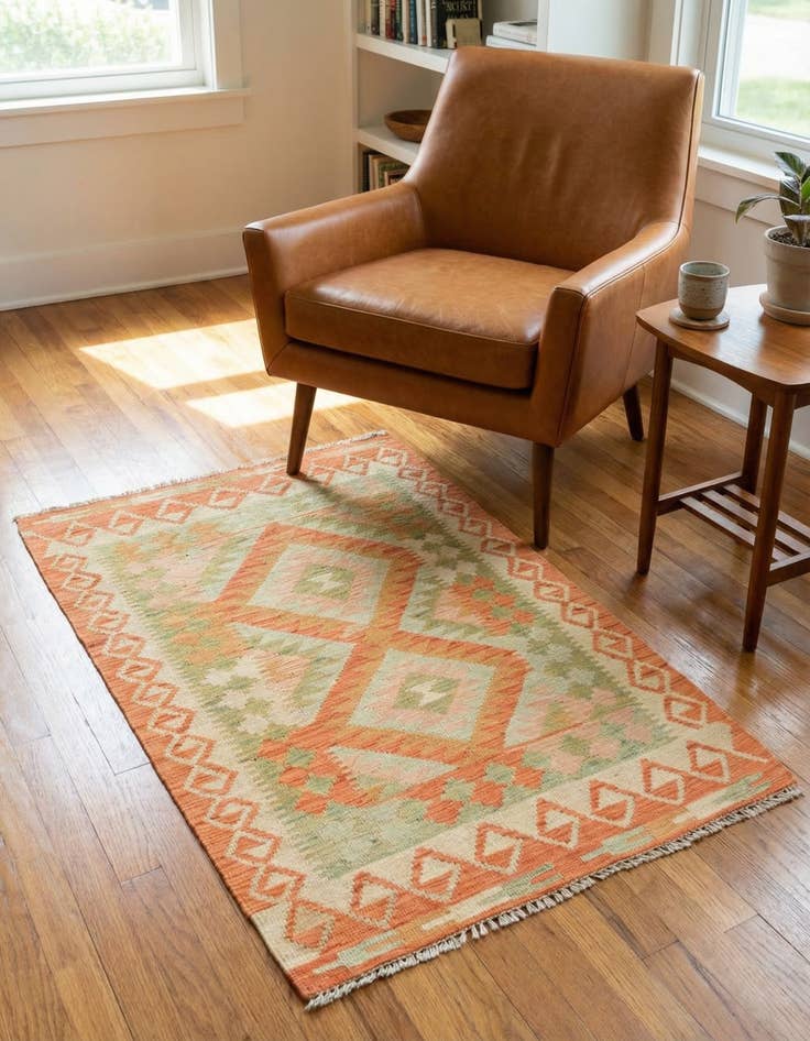 Detail image of 2' 8 x 4' Hand Woven Kilim Waziri Wool Rug