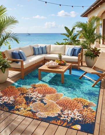 7' 10 x 10' Easy-Clean Coastal Indoor / Outdoor Rug