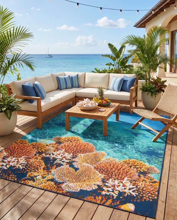 7' 10 x 10' Easy-Clean Coastal Indoor / Outdoor Rug