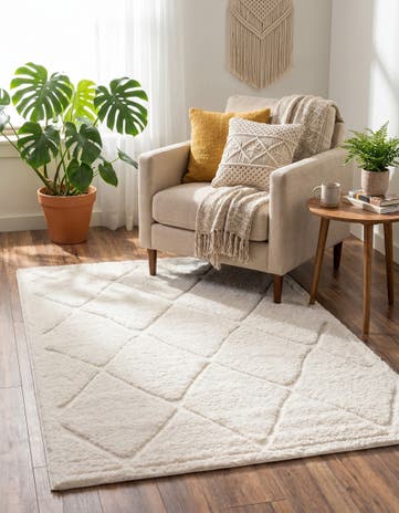 Ivory Lattice Shag Rug