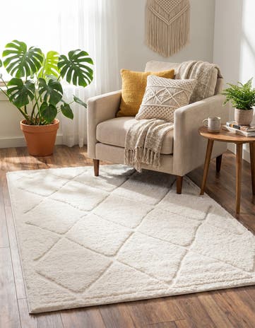 Ivory Lattice Shag Rug