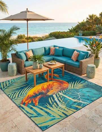 Easy-Clean Coastal Indoor / Outdoor Square Rug