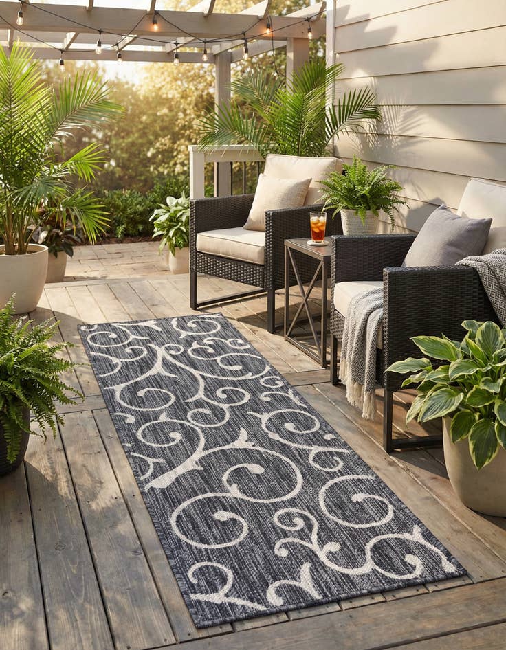 Detail image of 2' x 6' Easy-Clean Botanical Indoor / Outdoor Runner Rug