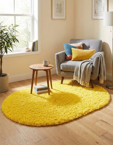 Tuscan Sun Yellow Solid Shag Oval Rug