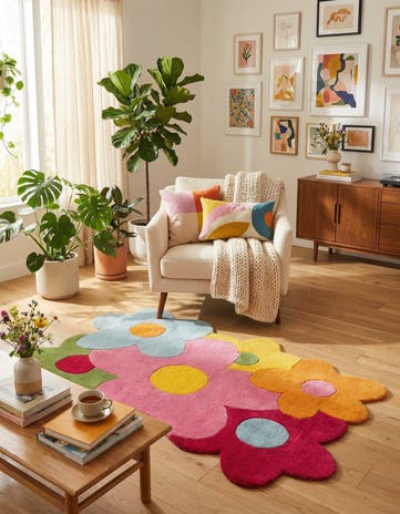 3' 8 x 5' 3 Happy Rugs Fluffy Flowers Wool