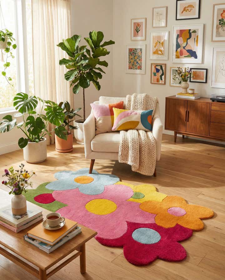 3' 8 x 5' 3 Happy Rugs Fluffy Flowers Wool