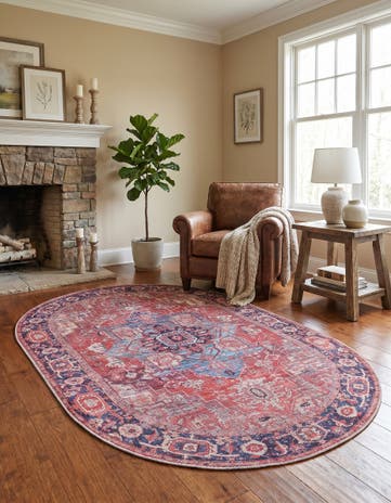 Rust Red Washable Maahru Oval Rug