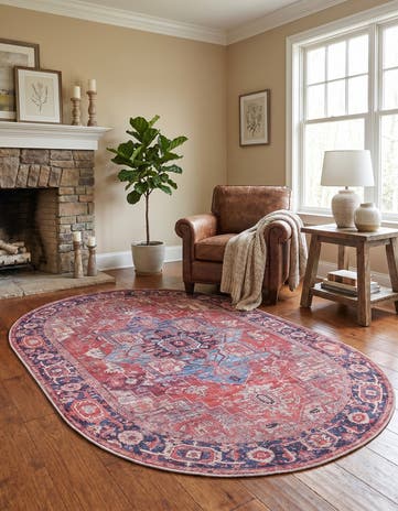 Rust Red Washable Maahru Oval Rug