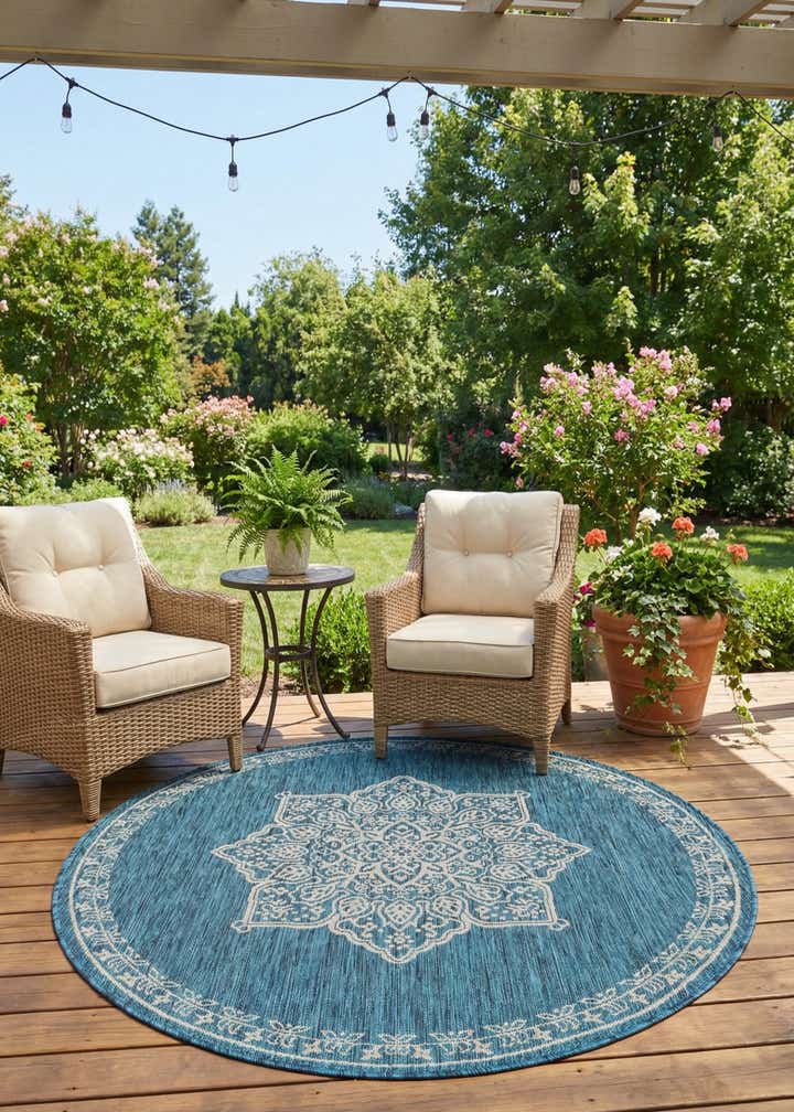 5' 3 x 5' 3 Easy-Clean Traditional Indoor / Outdoor Round Rug