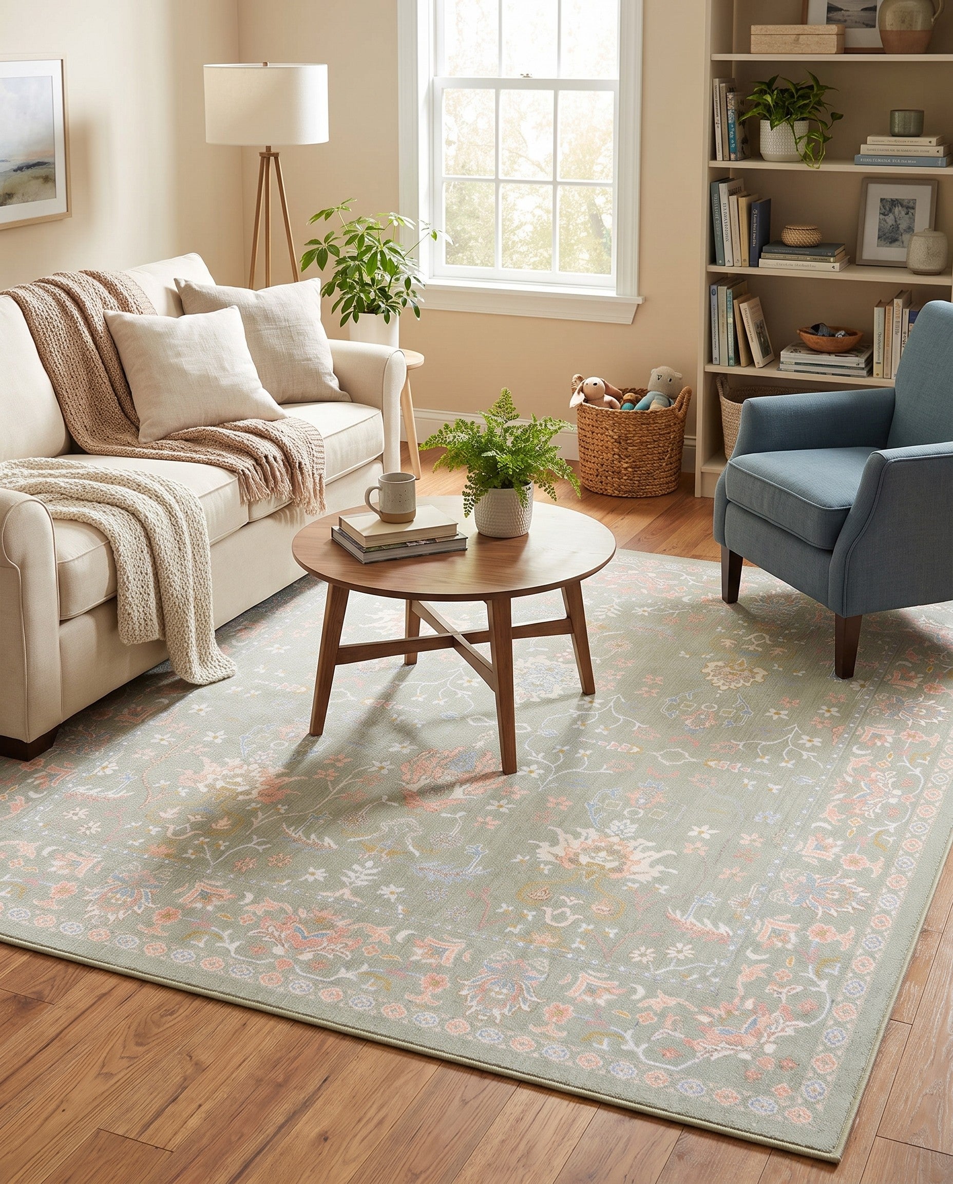 Light Green Kamala Washable Square Rug
