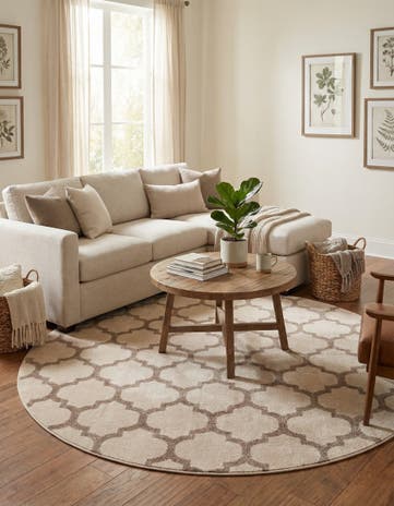 Beige and Light Brown Lattice Round Rug