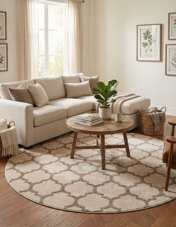 Beige and Light Brown Lattice Round Rug