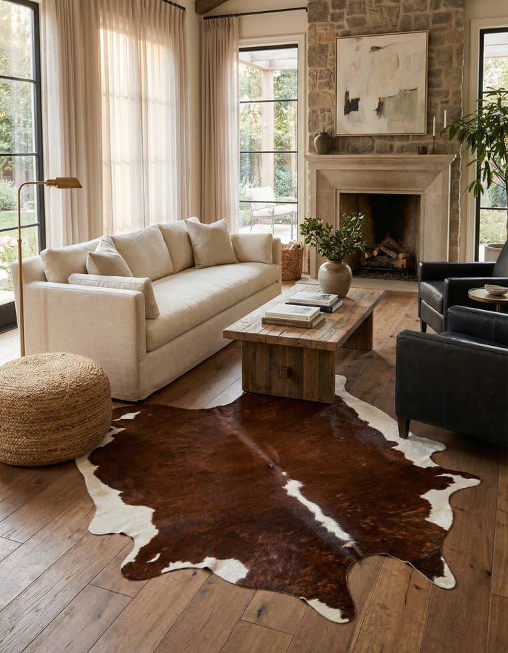 Detail image of 7' 1 x 7' 4 Cowhide Leather Square Rug