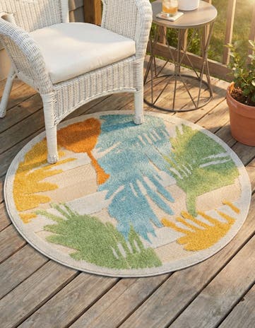 Beige Easy-Clean Aruba Indoor / Outdoor Round Rug