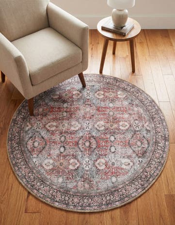 Antique Red Washable Timeless Round Rug