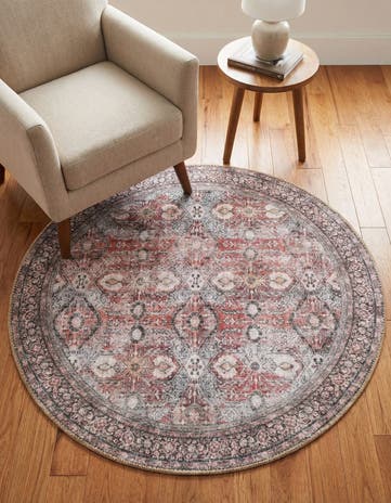 Antique Red Washable Timeless Round Rug