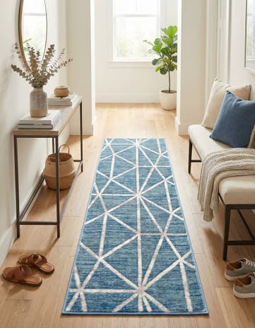 Blue Lattice Trellis Runner Rug