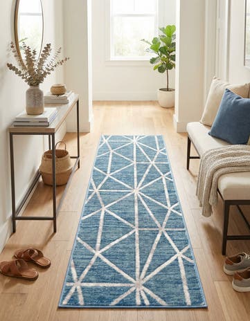 Blue Lattice Trellis Runner Rug