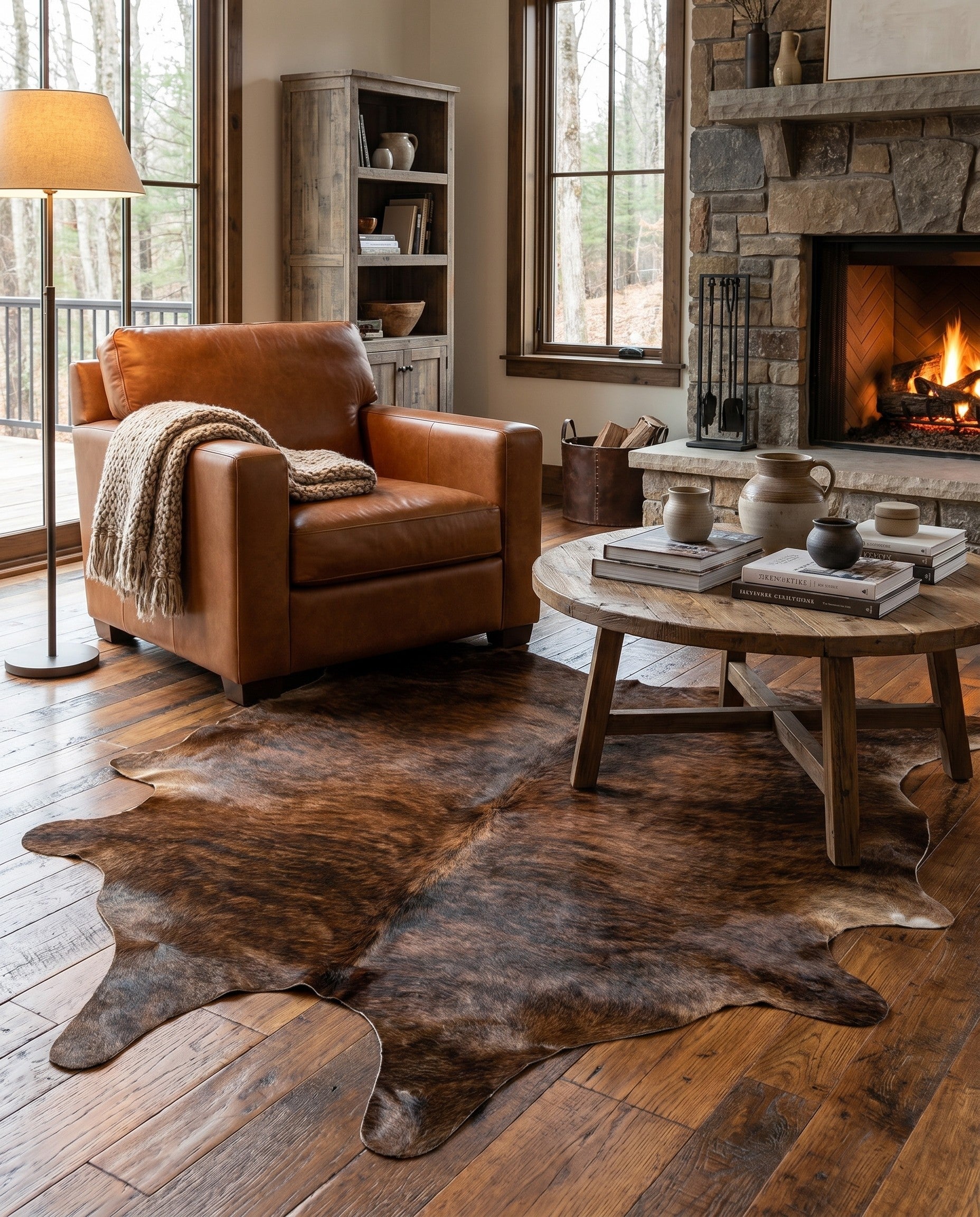 5' 8 x 6' 2 Cowhide Leather Square Rug