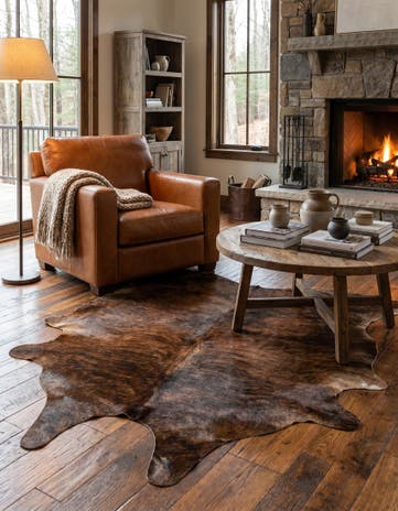 5' 8 x 6' 2 Cowhide Leather Square Rug