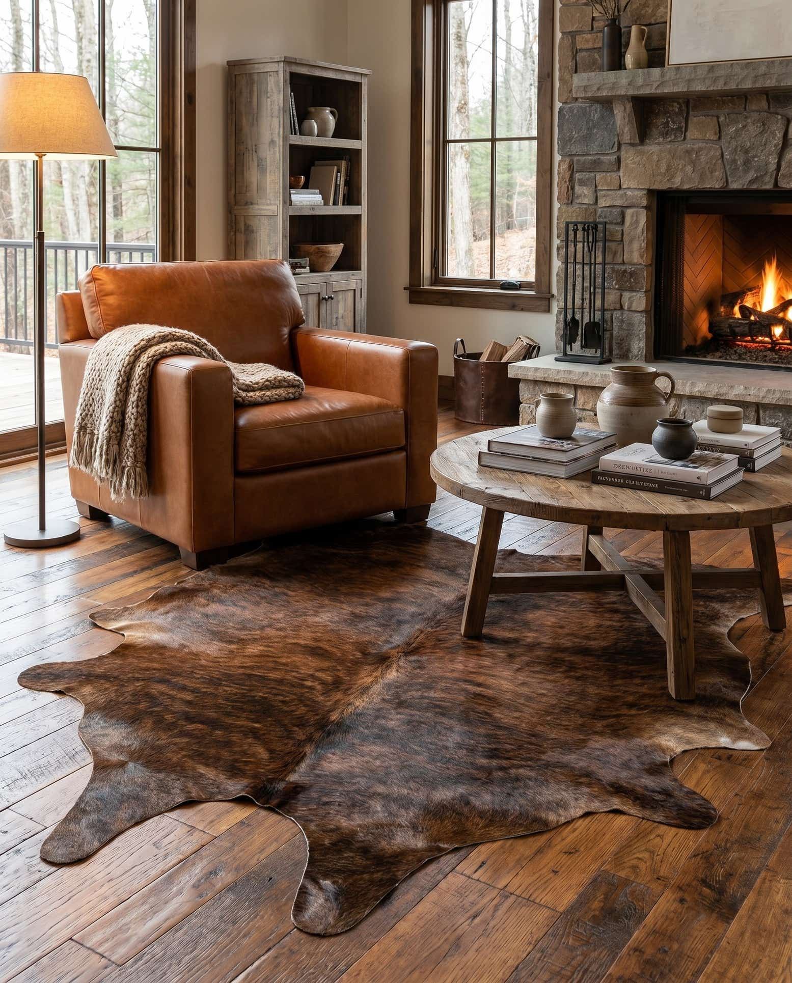 5' 8 x 6' 2 Cowhide Leather Square Rug