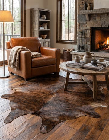 5' 8 x 6' 2 Cowhide Leather Square Rug
